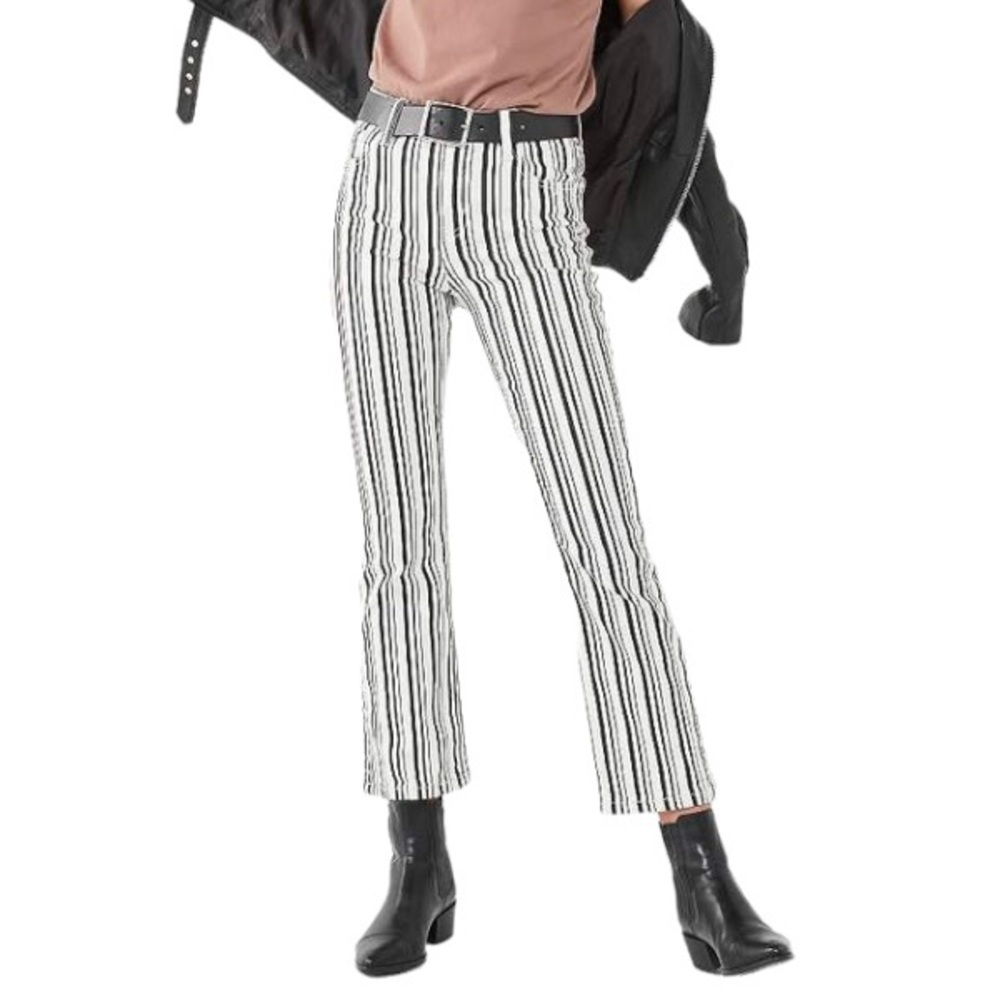 BDG Urban Outfitters Kick Flare High Rise Cropped Black and White Striped Jeans